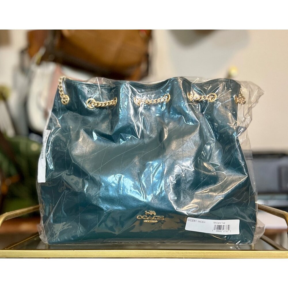Stunning!!  NEW!!! Coach Evelyn Large Quilted Leather Shoulder Bag in Deep Teal! - Picture 15 of 16